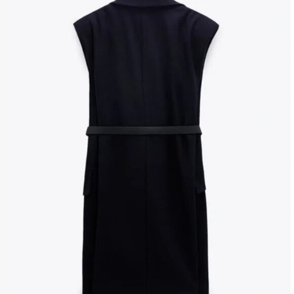 Zara Navy Blue Wool Blend Shoulder Pad Waistcoat Size Large - Picture 5 of 7
